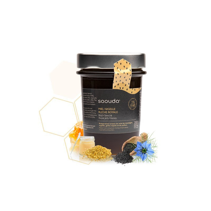 Miel de Montagne à la Nigelle et Gelée Royale - Saouda 250 gr