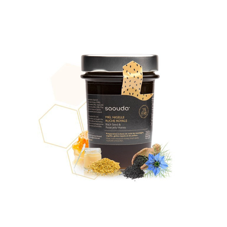 Miel de Montagne à la Nigelle et Gelée Royale - Saouda 250 gr