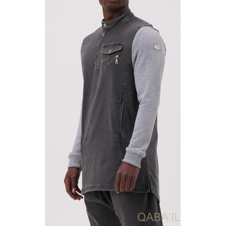 Ensemble Sarouel et Sweat Capuche Coton Strecht - Gris Clair, Survêtement Qaba'il : Coton Strecht Kameron