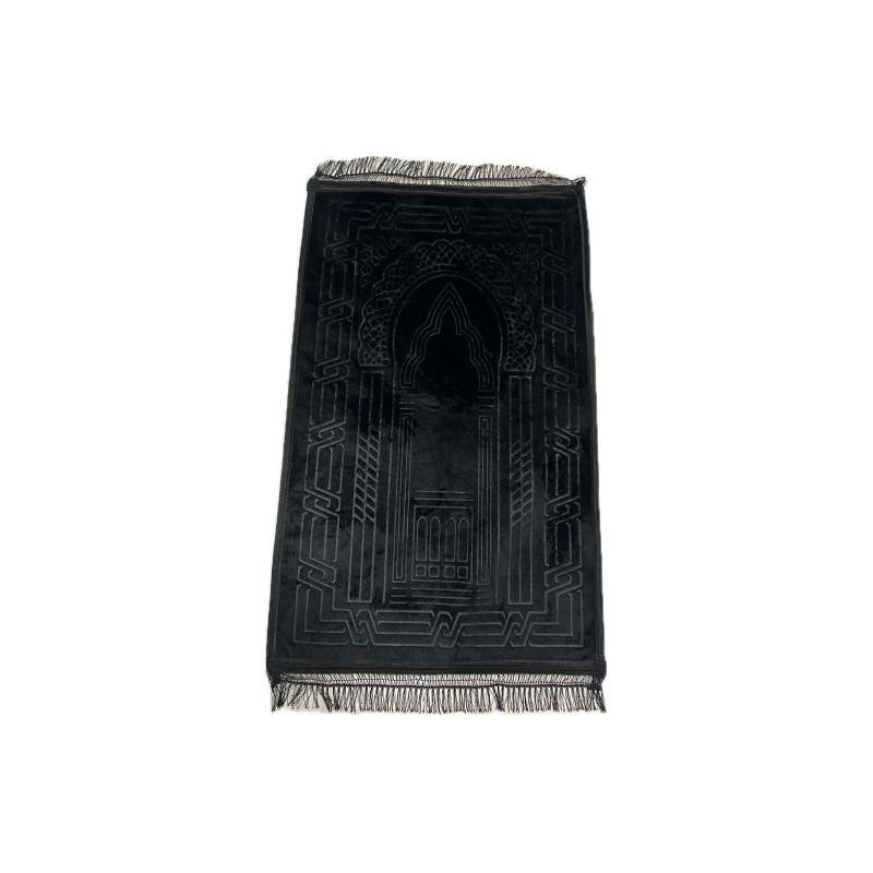 Grand Tapis de Prière - Noir - Motif Masjid - Molletonné, Épais et Très Doux - Confortable et Anti-Dérapant