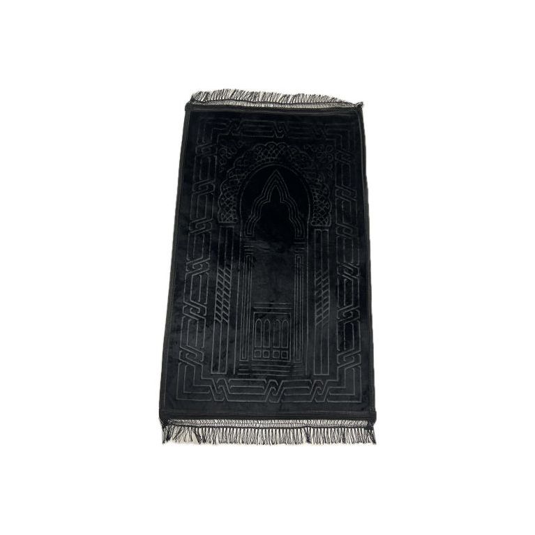 Grand Tapis de Prière - Noir - Motif Masjid - Molletonné, Épais et Très Doux - Confortable et Anti-Dérapant