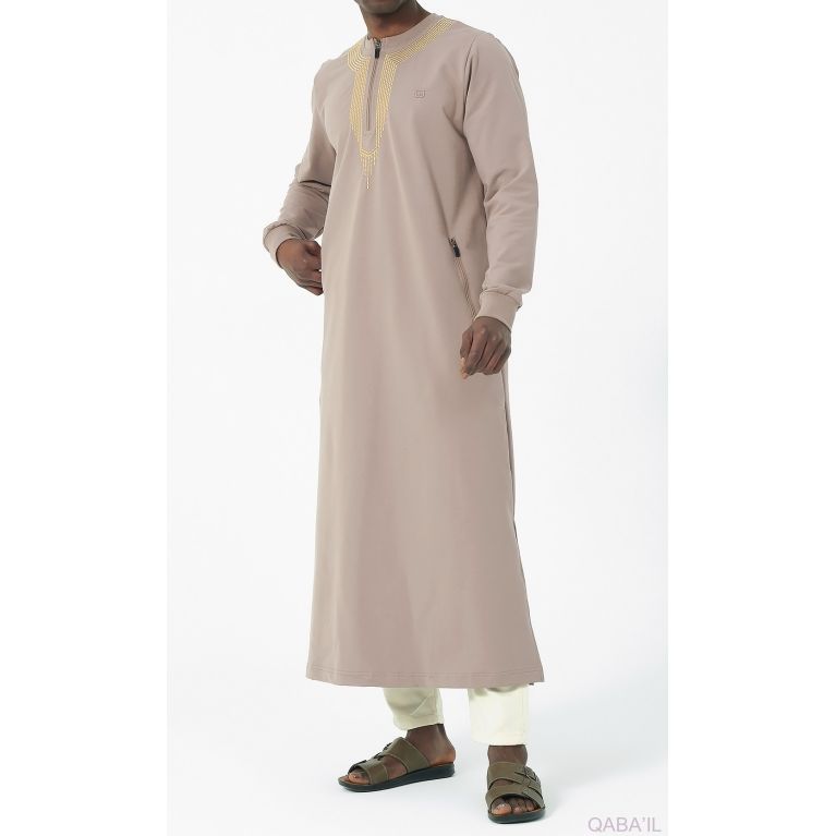 Qamis Long - Taupe et Broderie Taupe - Qaba'il : Sham