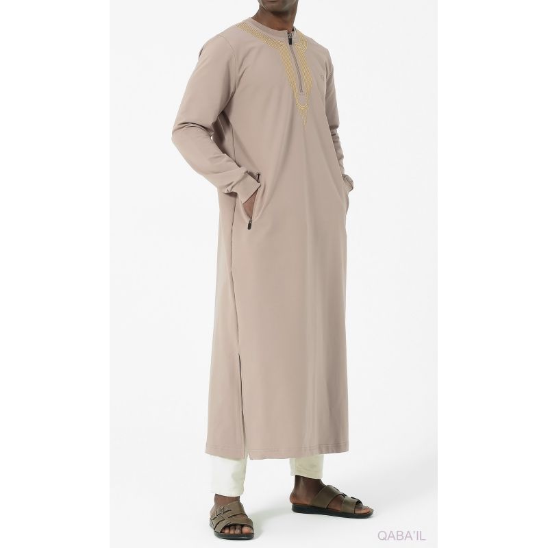 Qamis Long - Taupe et Broderie Taupe - Qaba'il : Sham