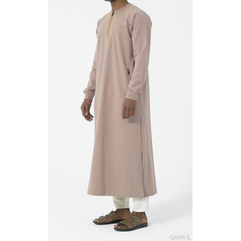 Qamis Long - Taupe et Broderie Taupe - Qaba'il : Sham