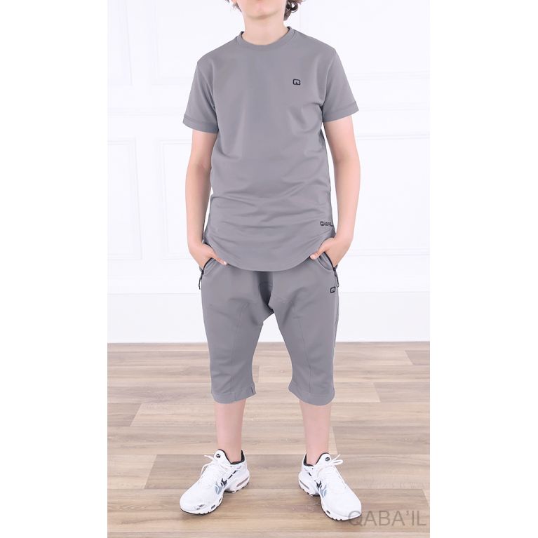 Ensemble Nautik Kid S24 - Sarouel + T-Shirt de 3 à 16 ans - Gris - Qaba'il