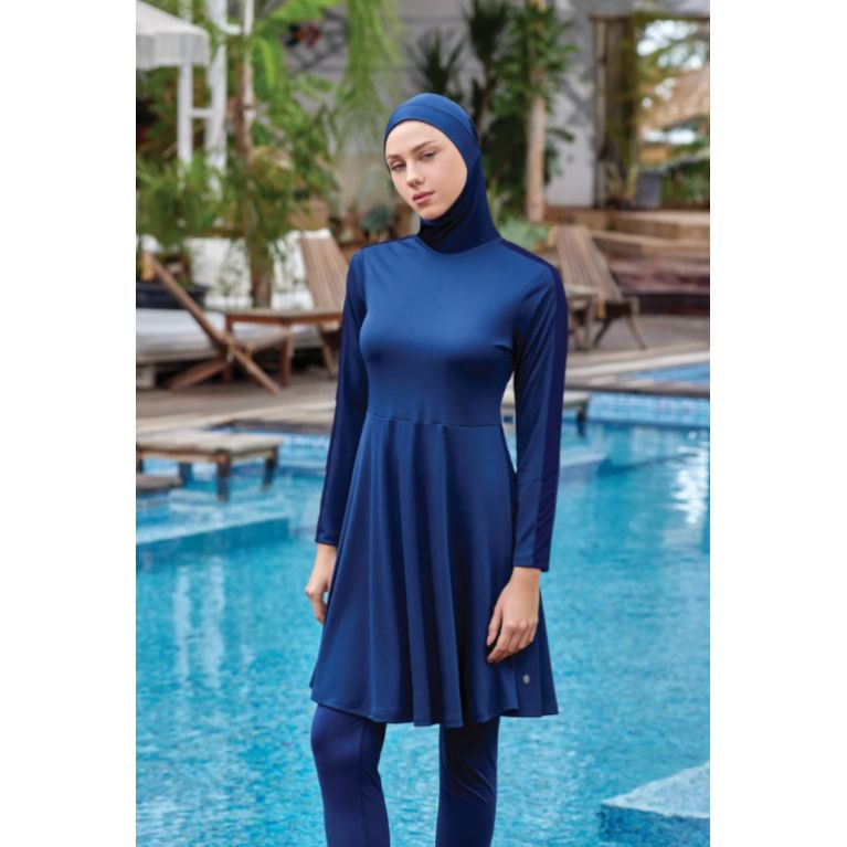 Burkini Hijab Imprimé Bouquets de Fleurs - Noir - Plage et Sport