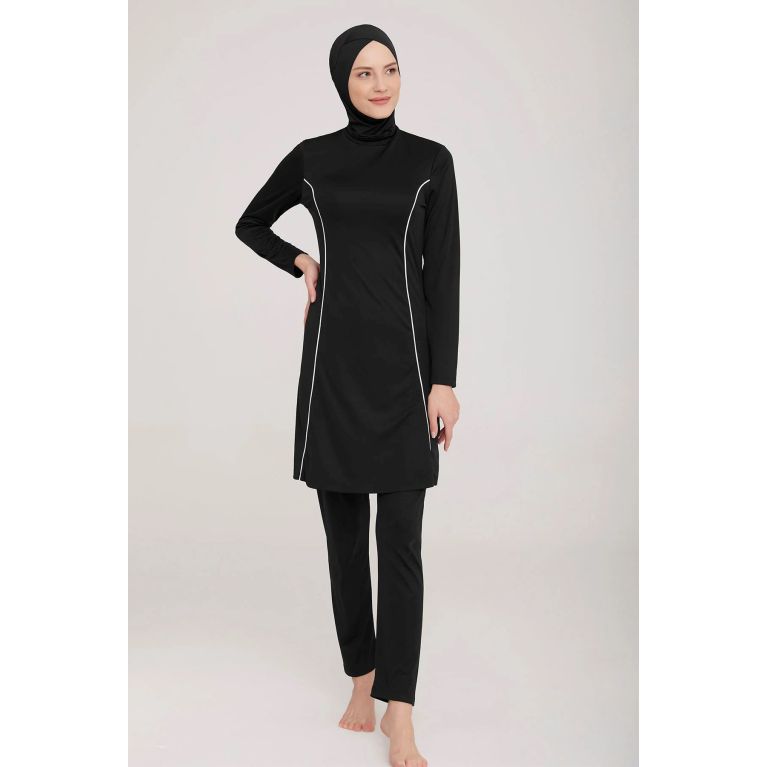 Burkini Hijab 4 Pièces à Rayures - Navy Blue - Nabira