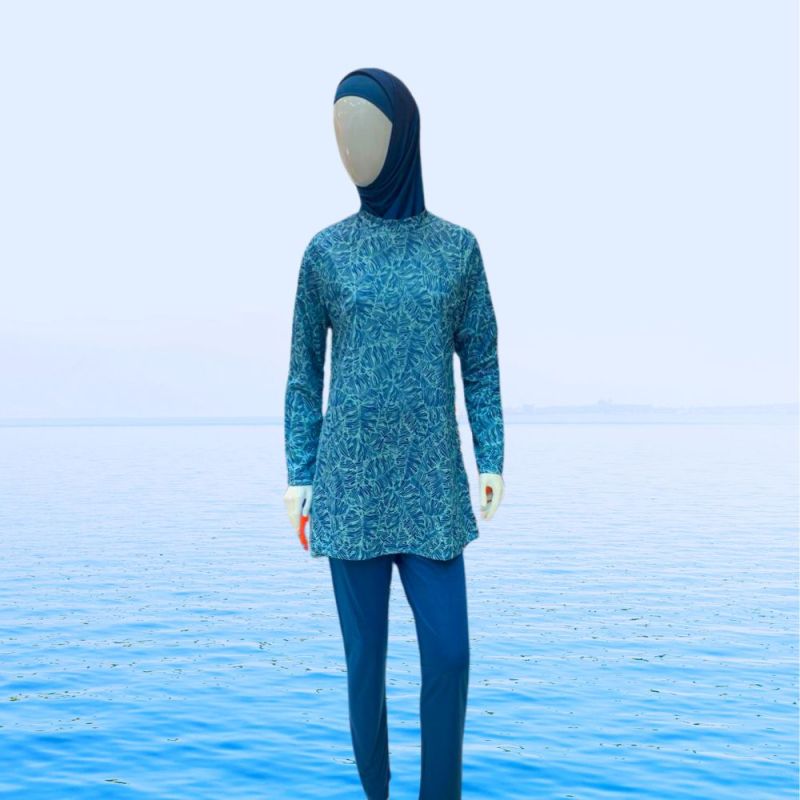 Burkini Hijab à Motifs 3 Pièces - Bleu Lagon- Rozamay