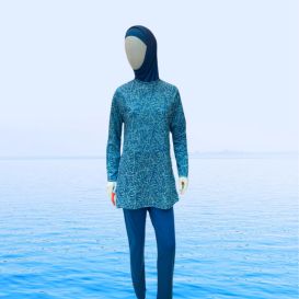 Burkini Hijab à Motifs 3 Pièces - Bleu Lagon- Rozamay