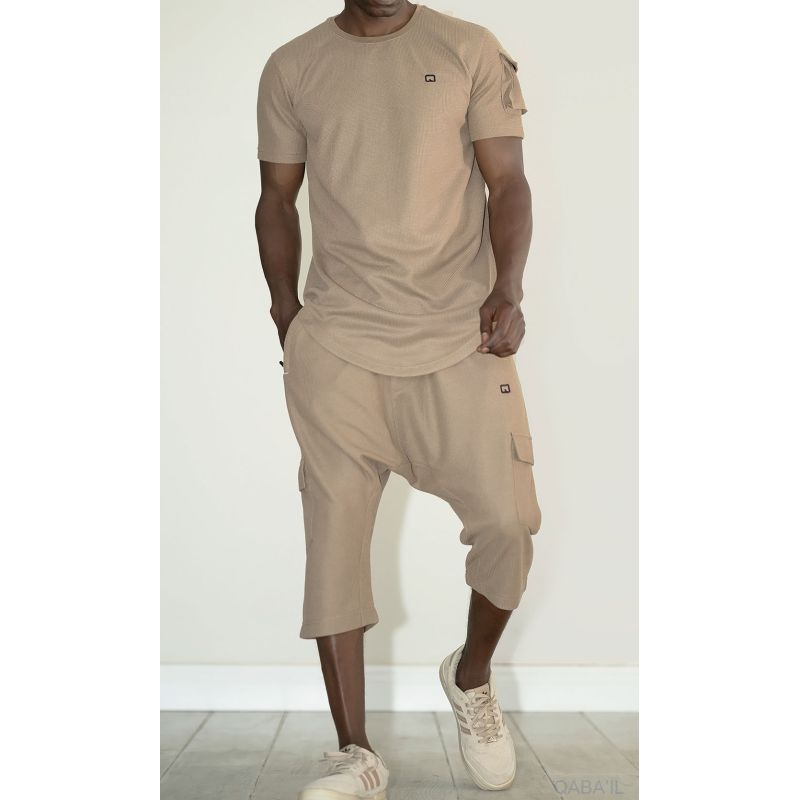 Ensemble IGO S24 : Sarouel Cargo et T-shirt Taupe, Qaba'il