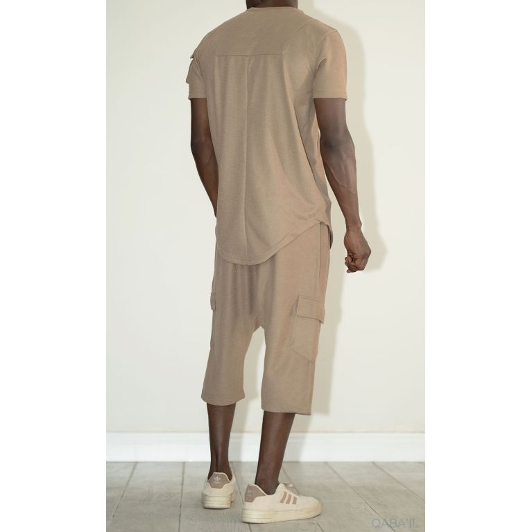 Ensemble IGO S24 : Sarouel Cargo et T-shirt Taupe, Qaba'il