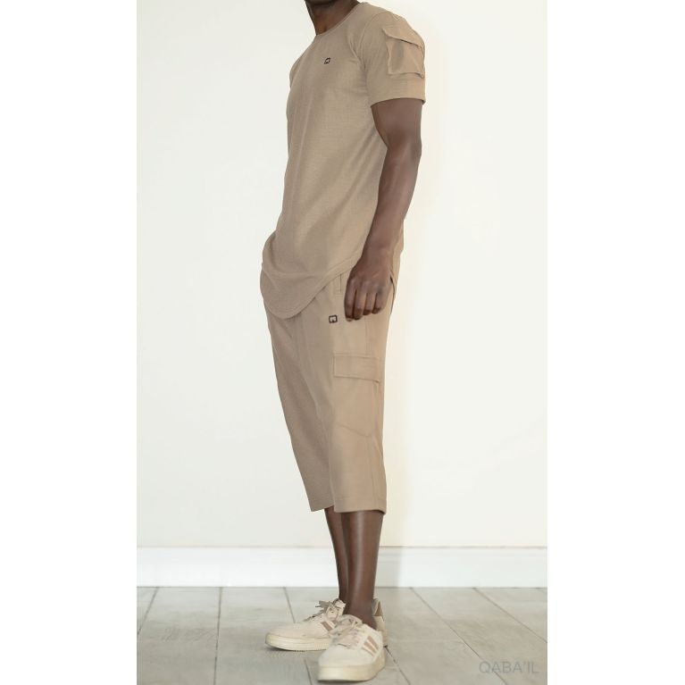 Ensemble IGO S24 : Sarouel Cargo et T-shirt Taupe, Qaba'il