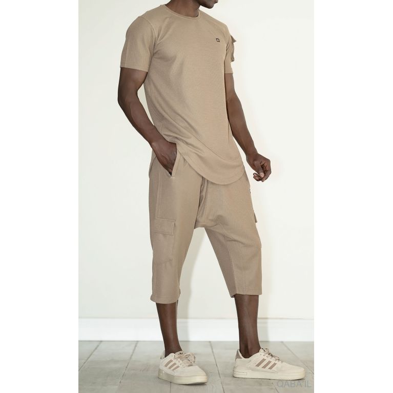 Ensemble IGO S24 : Sarouel Cargo et T-shirt Taupe, Qaba'il