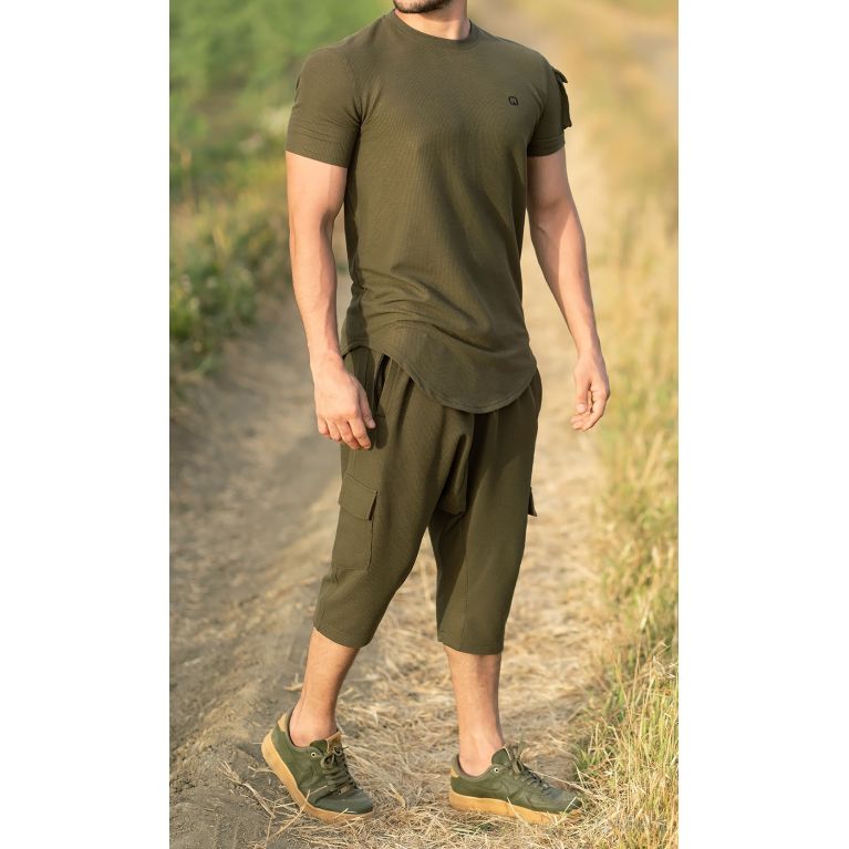 Ensemble IGO S24: Sarouel Cargo et T-shirt Kaki Foncé, Qaba'il