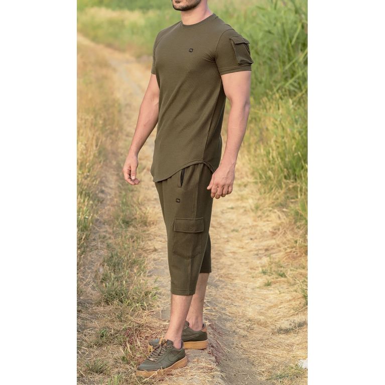 Ensemble IGO S24: Sarouel Cargo et T-shirt Kaki Foncé, Qaba'il