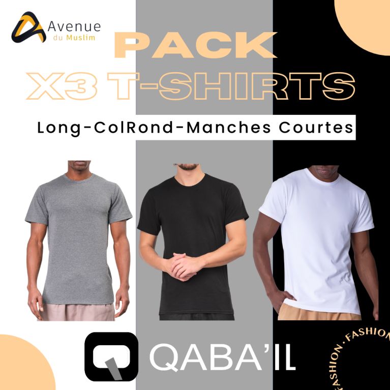 PACK x 2 T-SHIRTS BLANC : Long Basic en Coton - Tshirt Confort Simple, Style Assuré | Col Rond et Manches Courtes - Qaba'il