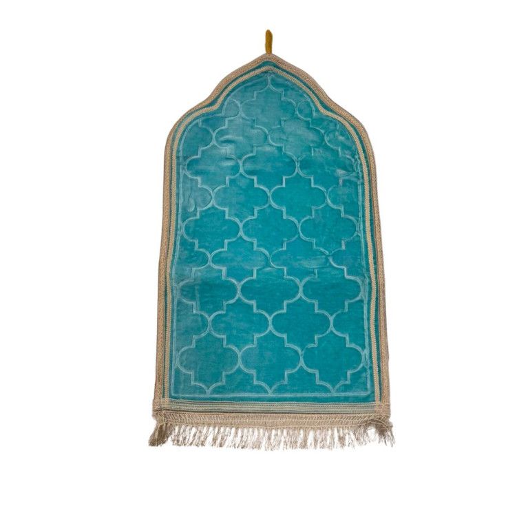 Tapis de Prière Enfant Turquoise - Motif Arabesque, Molletonné - 48 x 85 cm - Soundouss