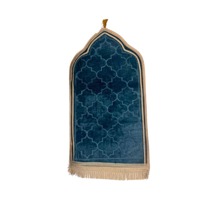 Tapis de Prière Enfant Bleu - Motif Arabesque, Molletonné - 48 x 85 cm - Soundouss