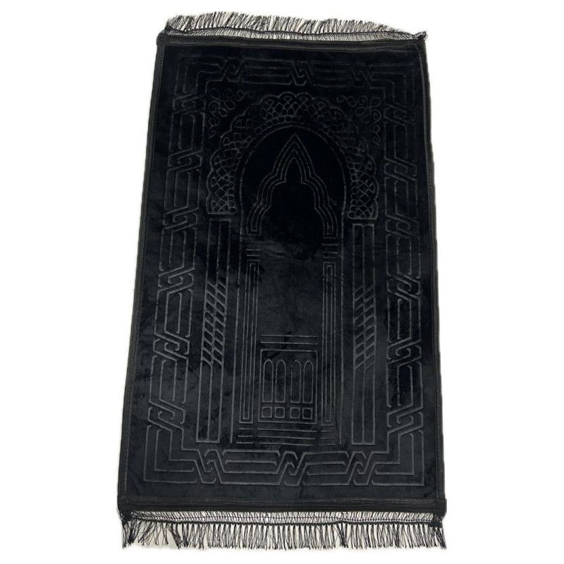 Grand Tapis de Prière - Noir - Molletonné, Épais et Très Doux - Confortable et Anti-Dérapant - 80 x 120 cm