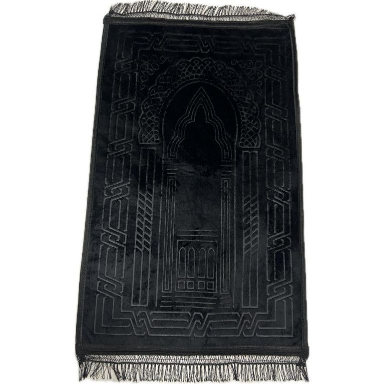 Grand Tapis de Prière - Noir - Molletonné, Épais et Très Doux - Confortable et Anti-Dérapant - 80 x 120 cm