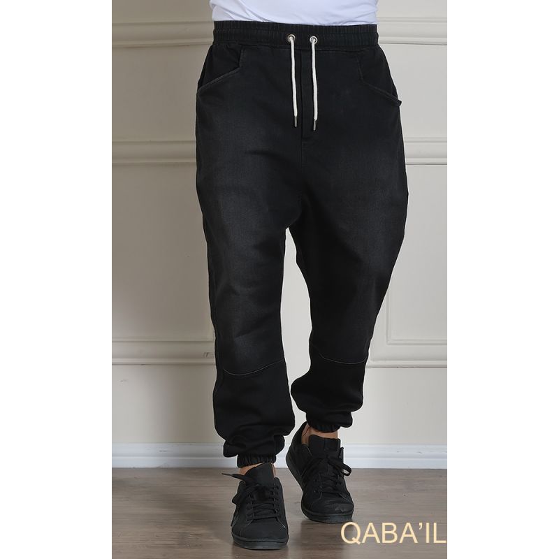 Sarouel Jean Stretch GRANDE TAILLE - Noir - Coupe Djazairi : Qaba'il