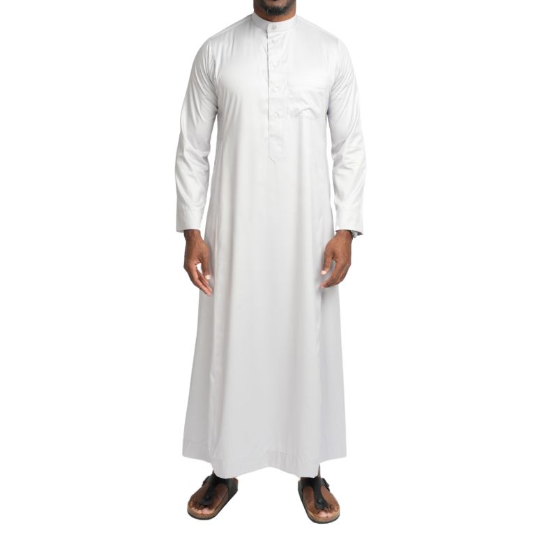  Qamis Homme : Gris en tissu glacé Coréen, élégance et qualité - Soundouss