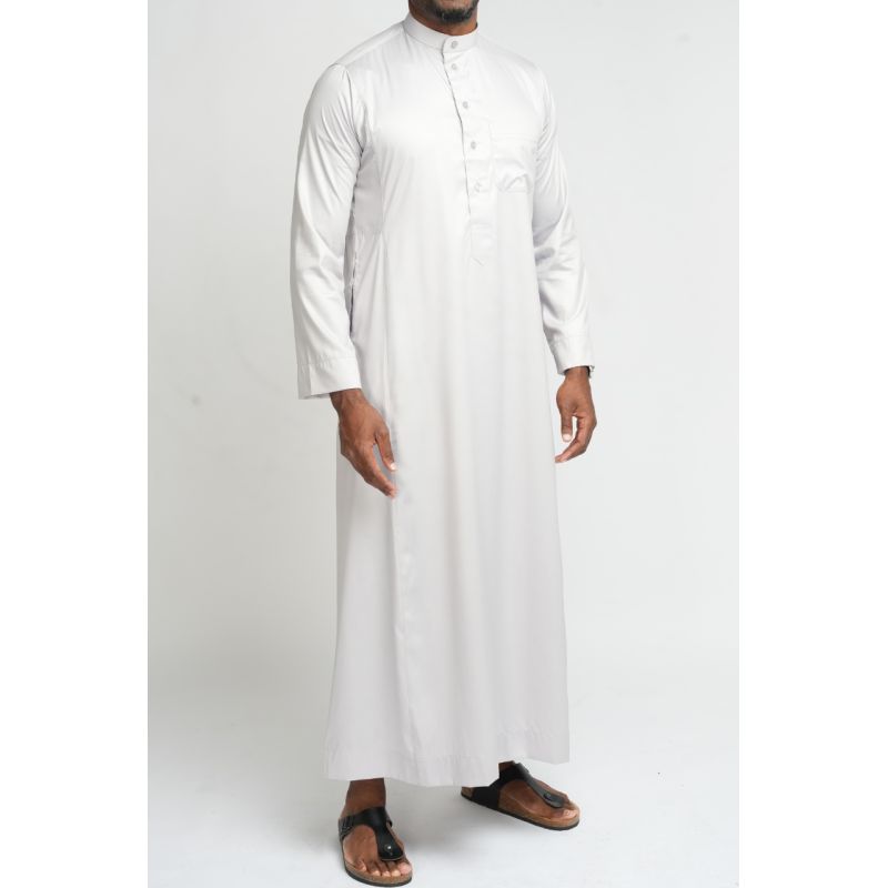  Qamis Homme : Gris en tissu glacé Coréen, élégance et qualité - Soundouss