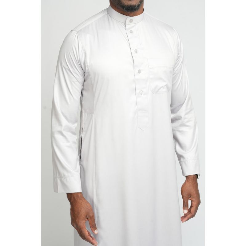  Qamis Homme : Gris en tissu glacé Coréen, élégance et qualité - Soundouss