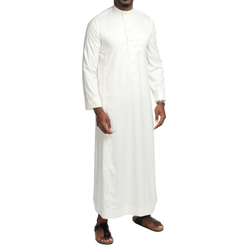 Qamis Homme : Blanc cassé en tissu glacé Coréen, élégance et qualité - Soundouss