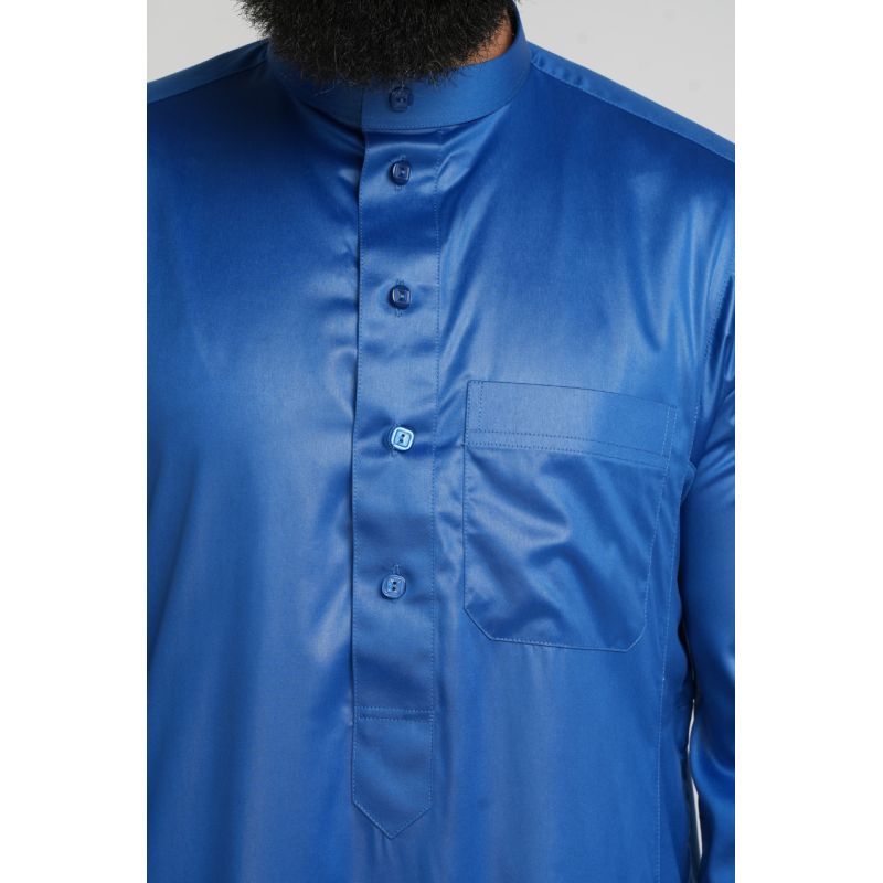  Qamis Homme : Bleu roi en tissu glacé Coréen, élégance et qualité - Soundouss