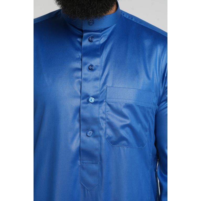  Qamis Homme : Bleu roi en tissu glacé Coréen, élégance et qualité - Soundouss