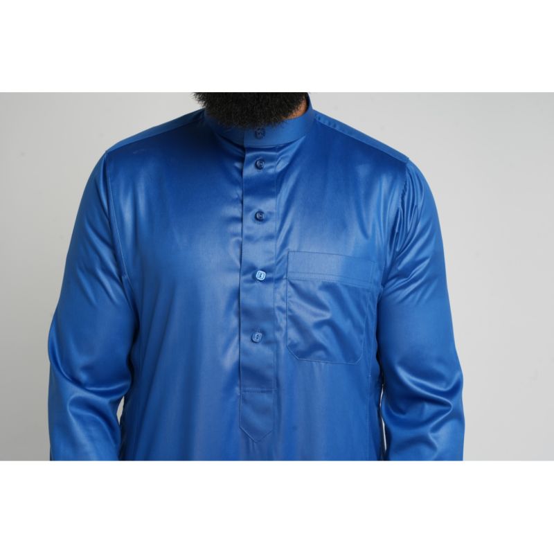  Qamis Homme : Bleu roi en tissu glacé Coréen, élégance et qualité - Soundouss