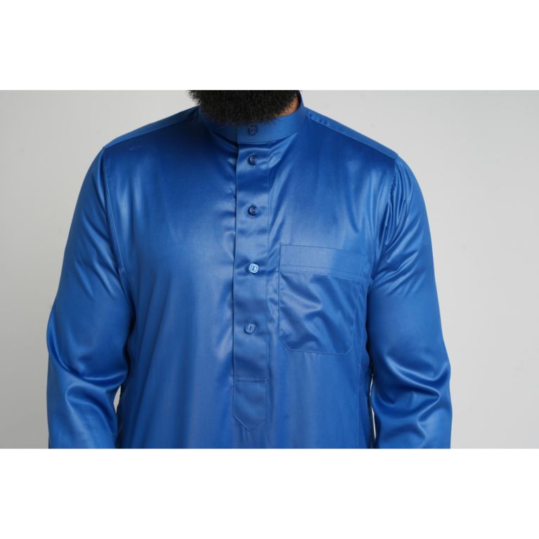  Qamis Homme : Bleu roi en tissu glacé Coréen, élégance et qualité - Soundouss