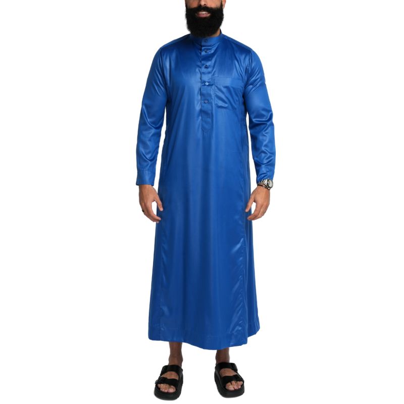  Qamis Homme : Bleu roi en tissu glacé Coréen, élégance et qualité - Soundouss