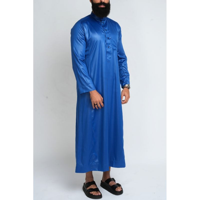  Qamis Homme : Bleu roi en tissu glacé Coréen, élégance et qualité - Soundouss