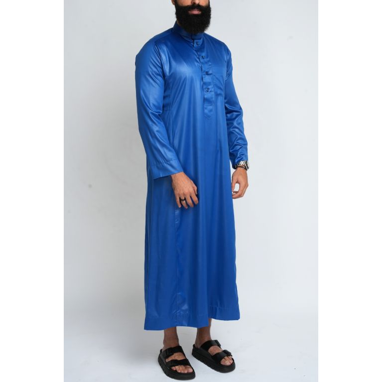  Qamis Homme : Bleu roi en tissu glacé Coréen, élégance et qualité - Soundouss