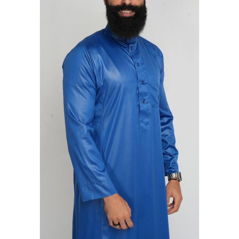  Qamis Homme : Bleu roi en tissu glacé Coréen, élégance et qualité - Soundouss