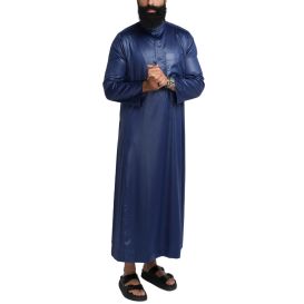 Qamis Homme : Bleu nuit en tissu glacé Coréen, élégance et qualité - Soundouss