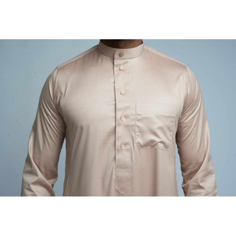 Qamis Homme : Beige en tissu glacé Coréen, élégance et qualité - Soundouss