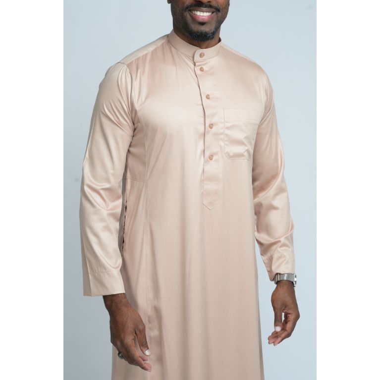 Qamis Homme : Beige en tissu glacé Coréen, élégance et qualité - Soundouss