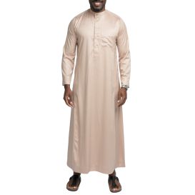 Qamis Homme : Beige en tissu glacé Coréen, élégance et qualité - Soundouss