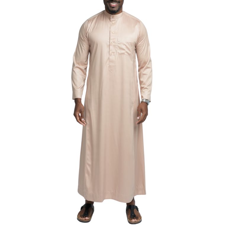 Qamis Homme : Beige en tissu glacé Coréen, élégance et qualité - Soundouss