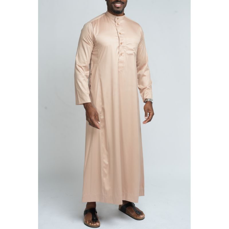 Qamis Homme : Beige en tissu glacé Coréen, élégance et qualité - Soundouss