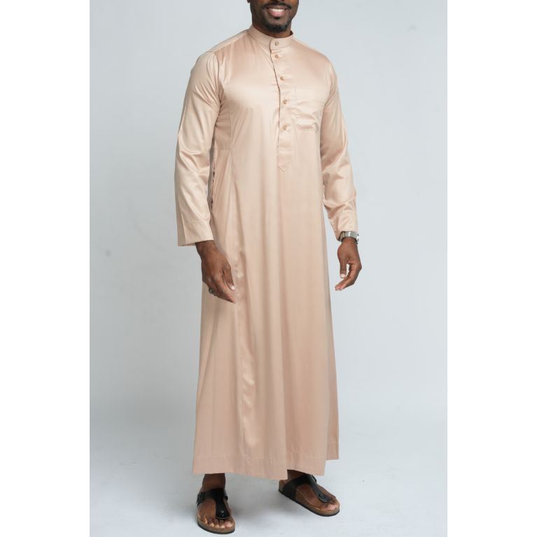 Qamis Homme : Beige en tissu glacé Coréen, élégance et qualité - Soundouss