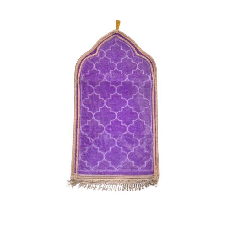 Tapis de Prière Enfant Violet - Motif Arabesque, Molletonné - 48 x 85 cm - Soundouss