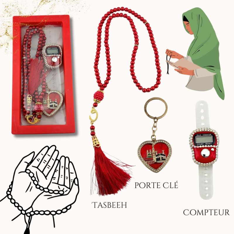 Mini pack dhikr : Tasbeeh, compteur et porte clé de la Mecque.